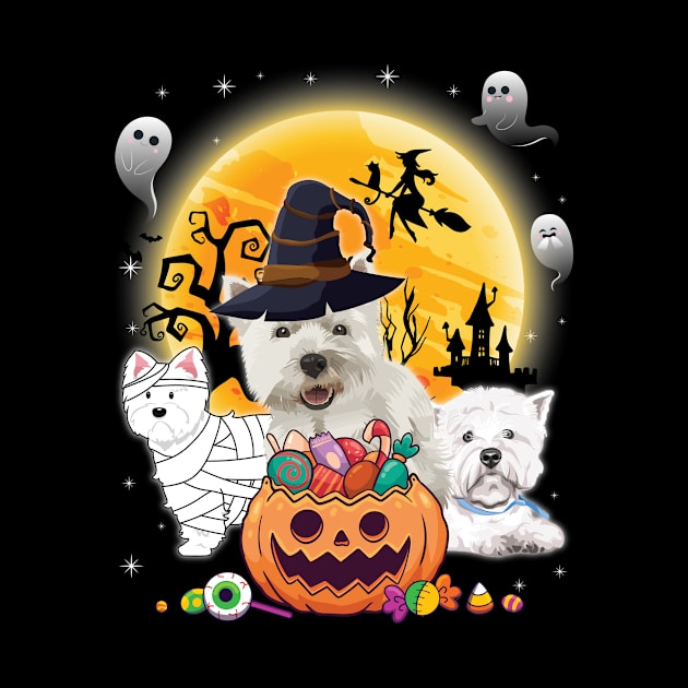 Westie Dog Mummy Witch Moon Ghosts Happy Halloween Thanksgiving Merry Christmas Day by joandraelliot