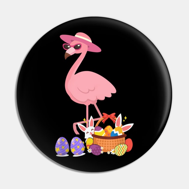 Womens Pretty Easter Flamingo with Easter Basket Funny Gifts Pin by cruztdk5