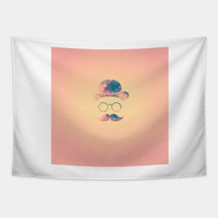 Retro Face with Moustache & Glasses / Universe - Galaxy Hipster (GOLD)) Tapestry