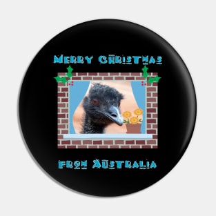 Merry Christmas from Australia with Emu in Window Pin