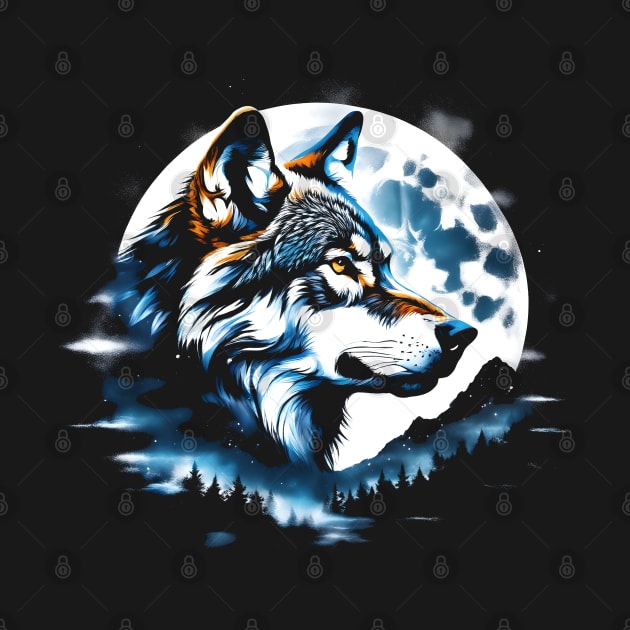 Wolf head at night fantasy art by Ravenglow