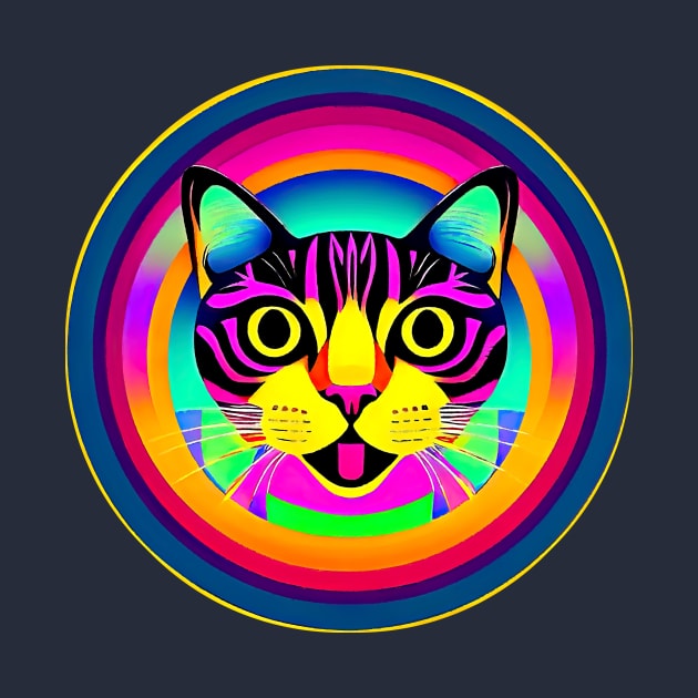 Funny Purple And Yellow Cat Inside The Colorful Round Frame by funfun