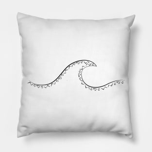 Minimal Wave with Tribal Pattern Black Pillow