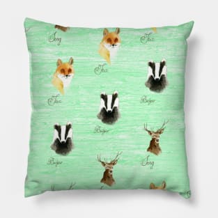 Stag, Fox, and Badger Pattern Pillow