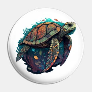 Colorful Swimming Sea Turtle Pin