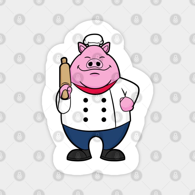 Pig as Cook with Rolling pin Magnet by Markus Schnabel