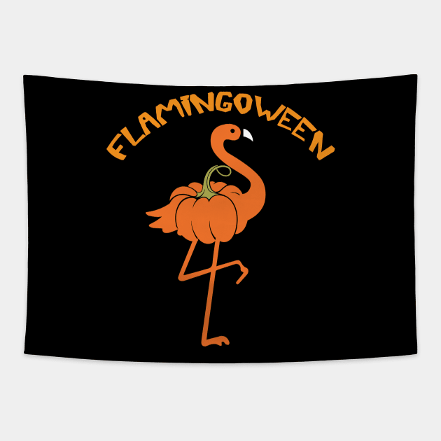 Flamingo funny halloween flamingoween pumkin casual Tapestry by ChristianCrecenzio