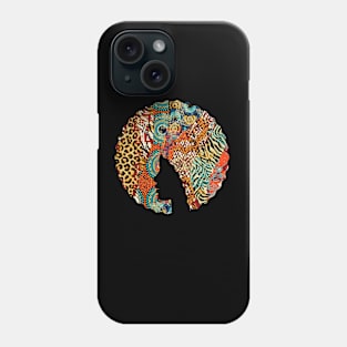 Afro Hair Woman with Animal African Pattern, Black History Phone Case