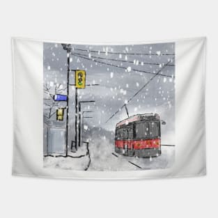 Toronto TTC winters day watercolor Tapestry