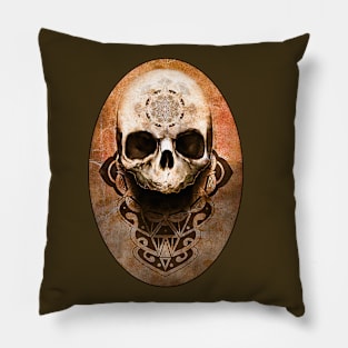 POLYNESIAN SKULL MANDALA RUSTY ARTWORK Pillow