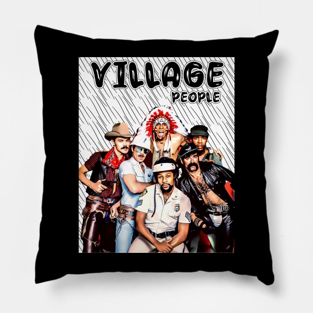 Retro Style Village People Band Pillow by ArtGaul