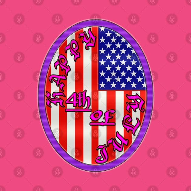 Happy 4th of July Flag Design - Fourth of July US American Flag Pendent Emblem - Purple Ring, Pink Letters by CDC Gold Designs
