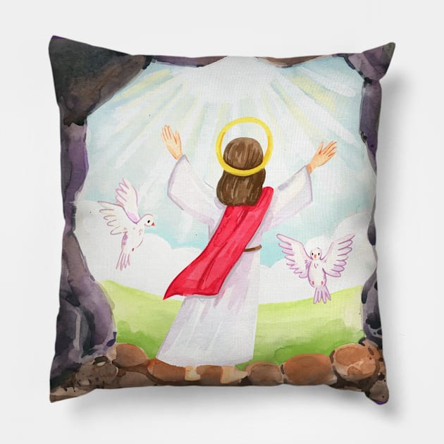 Watercolor Easter Jesus Pillow by Mako Design 