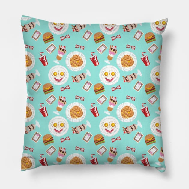 50's Diner Food Pattern Pillow by conshnobre