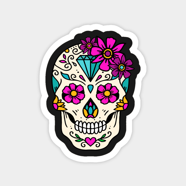 Craneo Dia De Los Muertos. Flower Sugar Skull with Diamond Dia De Muertos Shirt Magnet by teemaniac