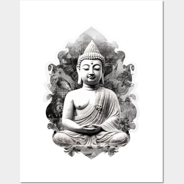 Buddha Statue White Stone Meditation Photo Art Print Picture F12X217