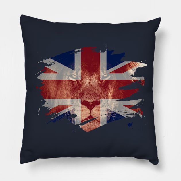 Britain Flag & African Lion Picture - British Pride Design Pillow by Family Heritage Gifts