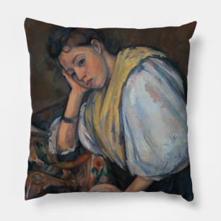 Young Italian Woman at a Table by Paul Cezanne Pillow