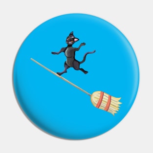 Broom Surfing Black Cat Pin