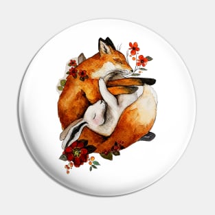 Sleepy Fox and Hare Pin