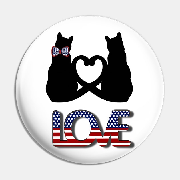 Love in American style and two black cats with tails creating a heart Pin by Blue Butterfly Designs 