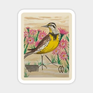 Montana state bird and flower, the meadowlark and bitterroot Magnet