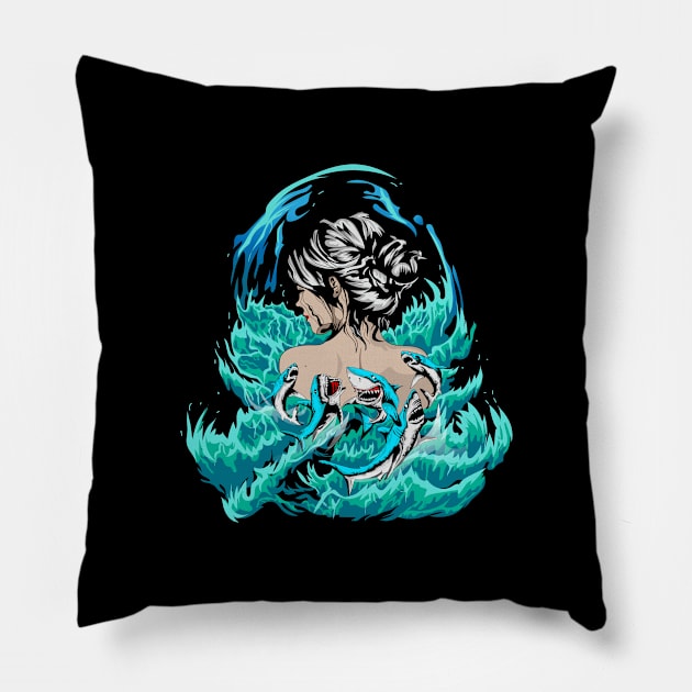 Geisha: Queen Of The Ocean Pillow by Firts King