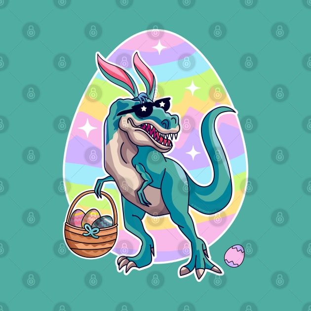 T Rex Easter Bunny With Eggs Basket Funny Dinosaur Boys Kids by OrangeMonkeyArt