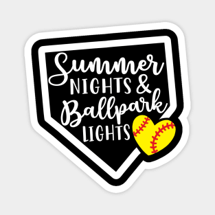 Summer Nights Ballpark Lights Softball Magnet