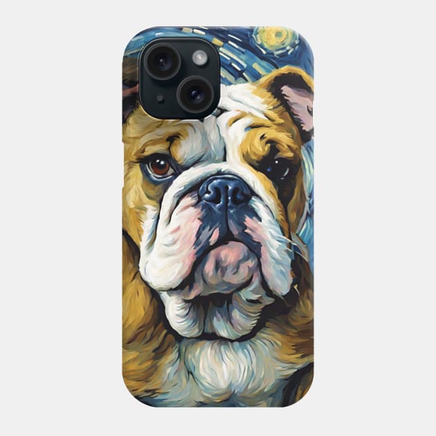 English Bulldog Dog Breed Painting in a Van Gogh Starry Night Art Style Phone Case by Art-Jiyuu