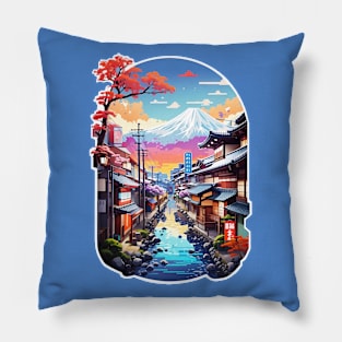 Japanese landscape with vintage Pillow