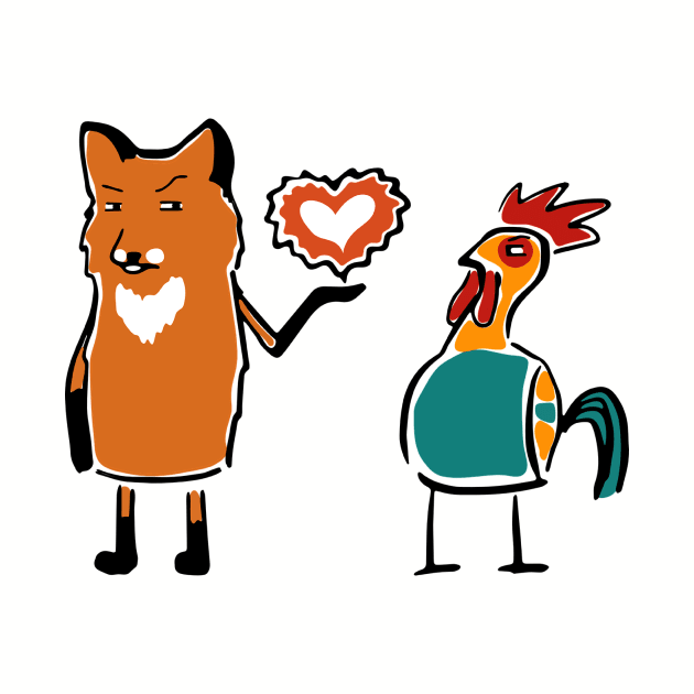 Funny cute Fox & Chicken Love Romantic Heart Gift by MIRgallery