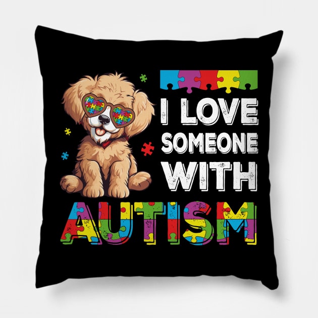 I Love Someone With Autism Funny Autism Awareness Dog Pillow by JUST PINK