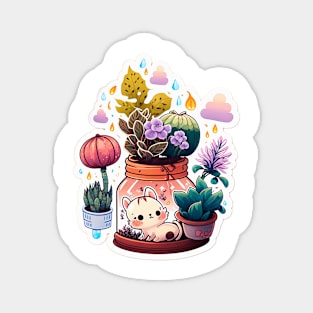 Cute kawaii cat, plants and pots pack Magnet