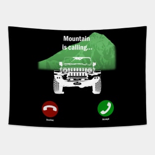 Mountain is calling with 4x4 car Tapestry