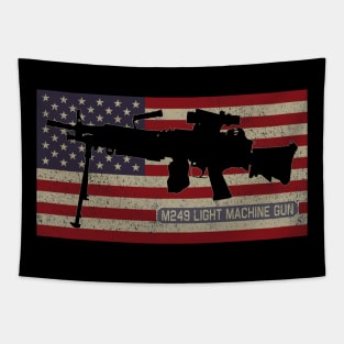 M249 SAW Light Machine Gun American Flag Tapestry