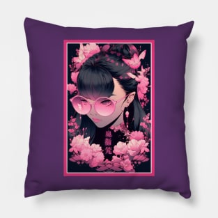 Aesthetic Anime Girl Pink Black | Quality Aesthetic Anime Design | Premium Chibi Manga Anime Art Pillow