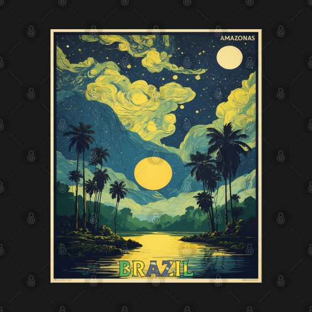 Amazonas Brazil Starry Night Vintage Tourism Travel Poster by TravelersGems