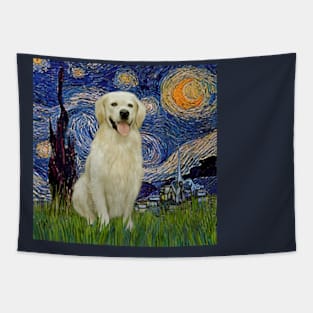 Starry Night by Van Gogh Adapted to Include a Light Golden Retriever Tapestry