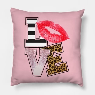 Love - Lips with Glittle and Leopard Print Pillow