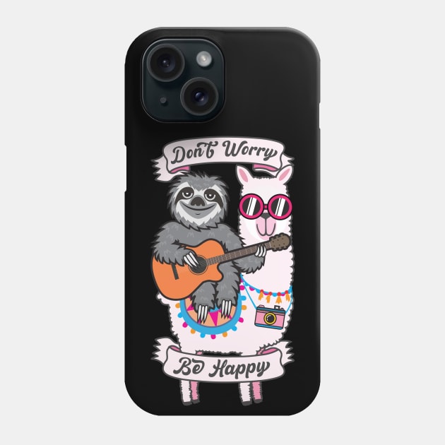 Don't Worry Be Happy Sloth Llama Phone Case by Plushism