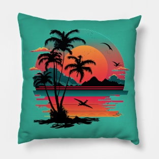 ⭐⭐⭐⭐⭐ summer tropical sunset palm tree beach Pillow