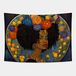 Women's Art Nouveau Black Woman and flowers Tee Tapestry