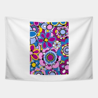 Blue Pink Yellow Floral Print Tapestry