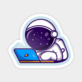 Cute Astronaut Working On Laptop Cartoon Magnet