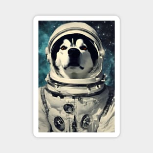 Astronaut Husky Dog in Space Vintage Surreal Magnet