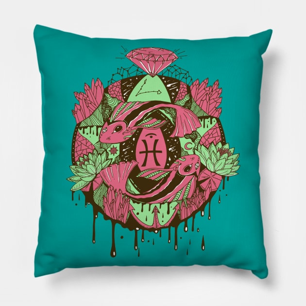 Pink and Mint Mystic Pisces Motion Pillow by kenallouis