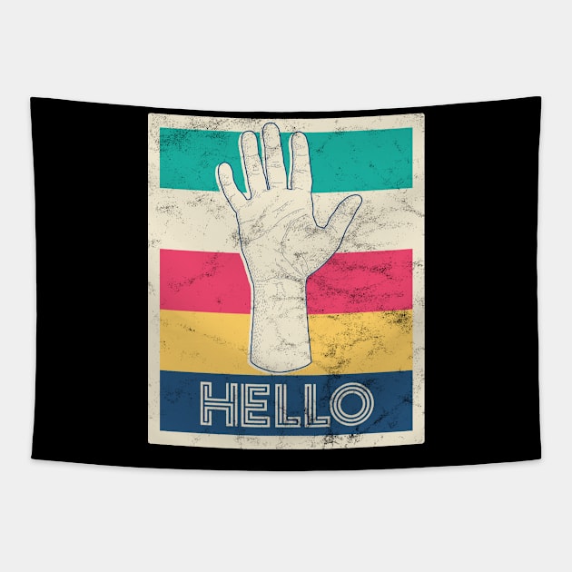 Hello Vintage Hand Tapestry by voidea