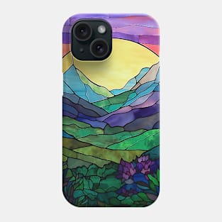 Colorful Stained Glass Mountains With Vibrant Sunset Phone Case