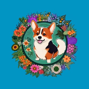 cute corgi with floral patterns T-Shirt